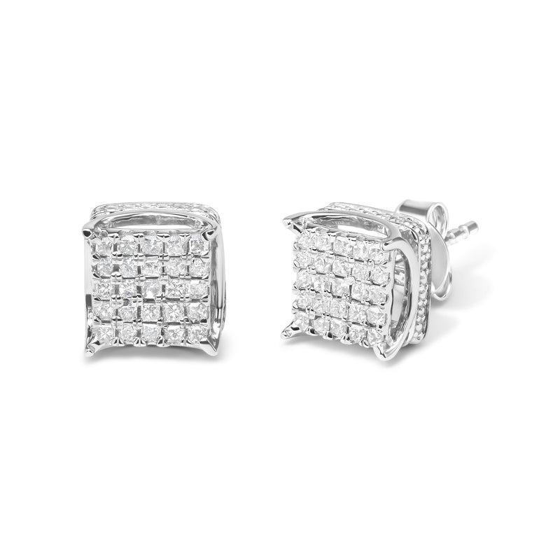 Bids.com 10K White Gold 1/2 Cttw Princess Cut Diamond Square Shaped Multi Stone Stud Earrings (H-I Color, SI1-SI2 Clarity) Earrings