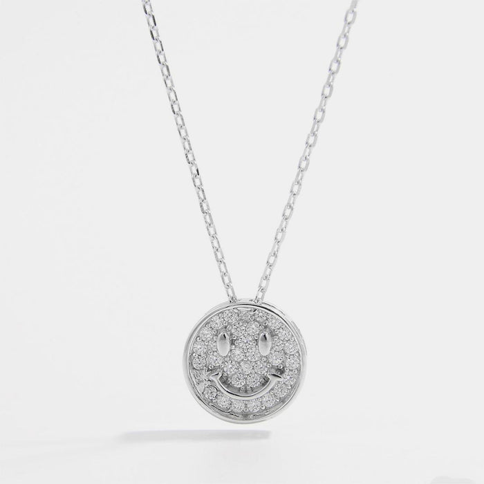 925 Sterling Silver Zircon Smiley Face Necklace