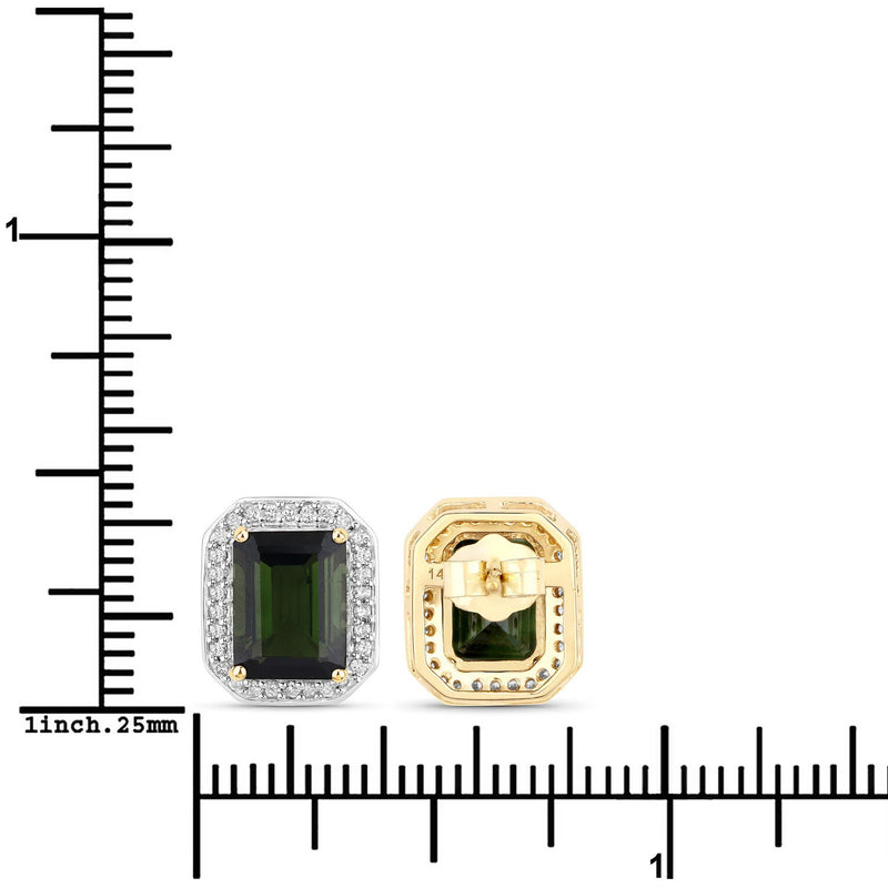 Bids.com 3.57 Carat Genuine Green Tourmaline and White Diamond 14K Yellow Gold Earrings Earrings