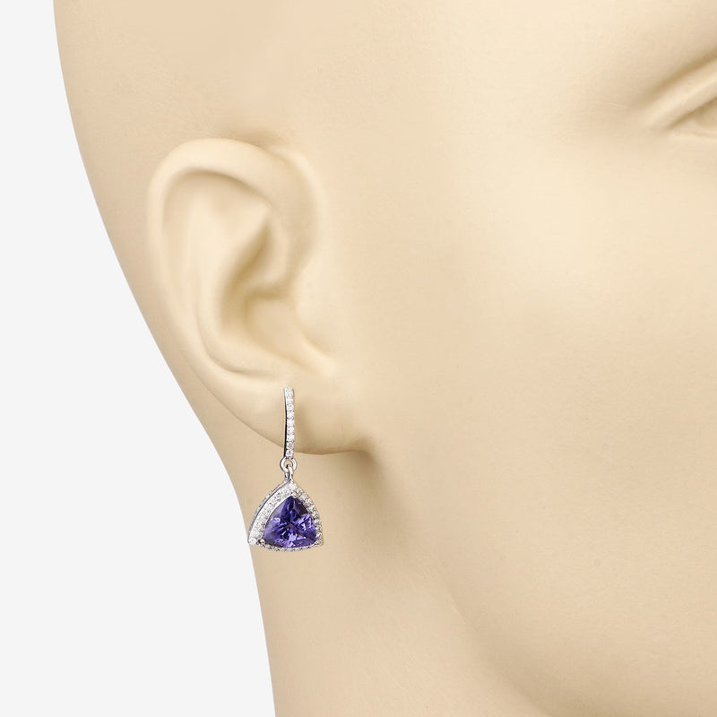 Bids.com 3.86 Carat Genuine Tanzanite and White Diamond 14K White Gold Earrings Earrings