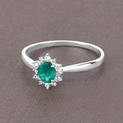 Bids.com 0.40 Carat Genuine Zambian Emerald and White Diamond 14K White Gold Ring Rings
