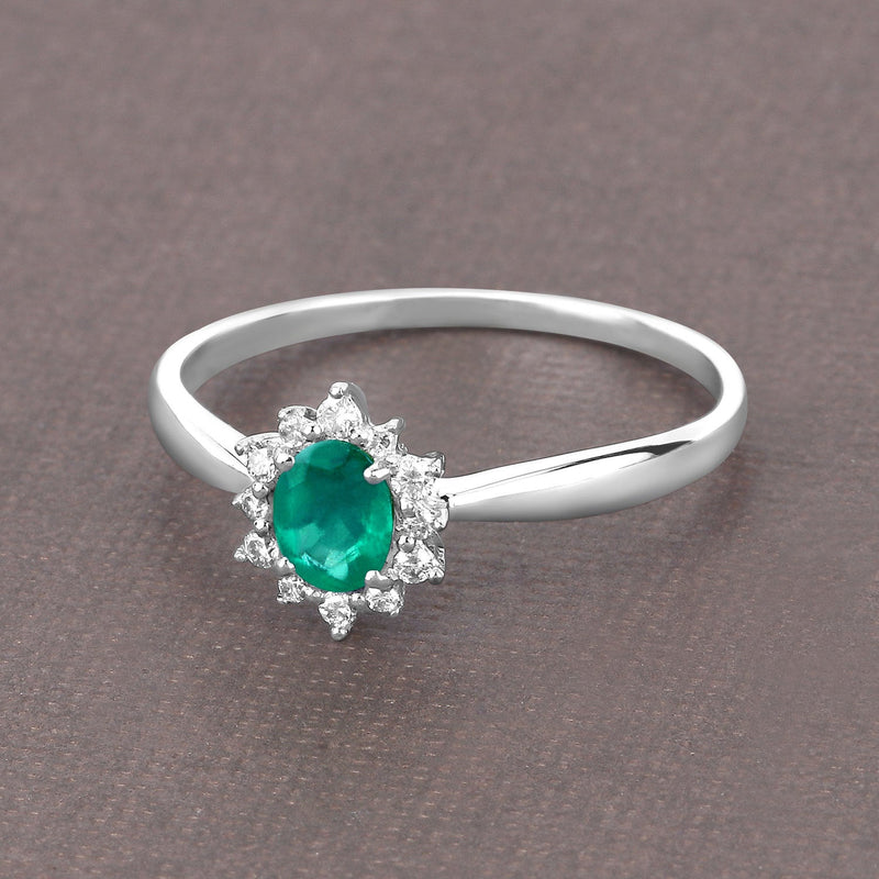 Bids.com 0.40 Carat Genuine Zambian Emerald and White Diamond 14K White Gold Ring Rings