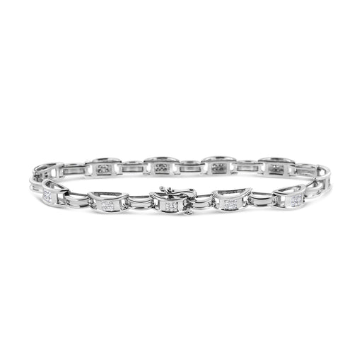 Bids.com 14K White Gold 1.0 Cttw Invisible Set Princess Diamond Alternating Link Tennis Bracelet (I-J Color, I1-I2 Clarity) - 7.25" Bracelets