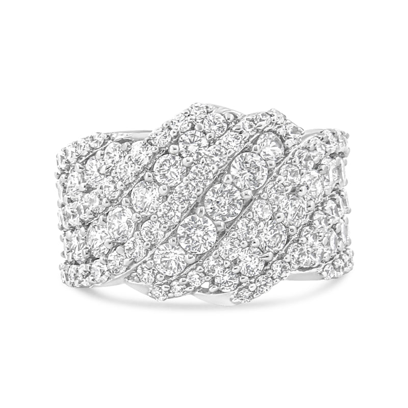 Bids.com 10K White Gold 3.00 Cttw Diamond Multi Row Cluster Band Ring (I-J Color, I3 Clarity) - Size 7 Rings
