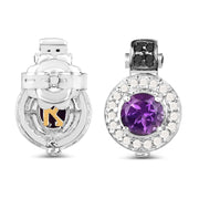 Bids.com 2.29 Carat Genuine Amethyst, Black Diamond and White Diamond .925 Sterling Silver Earrings Earrings