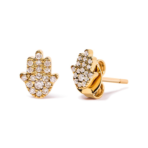 Bids.com 10K Yellow Gold Diamond Accented Hamsa Stud Earrings (H-I Color, I1-I2 Clarity) Earrings
