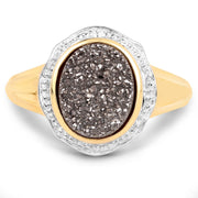 Bids.com 14K Yellow Gold Plated 4.50 Carat Genuine Drusy Quartz .925 Sterling Silver Ring Rings