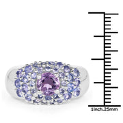 Bids.com 2.43 Carat Genuine Amethyst and Tanzanite .925 Sterling Silver Ring Rings