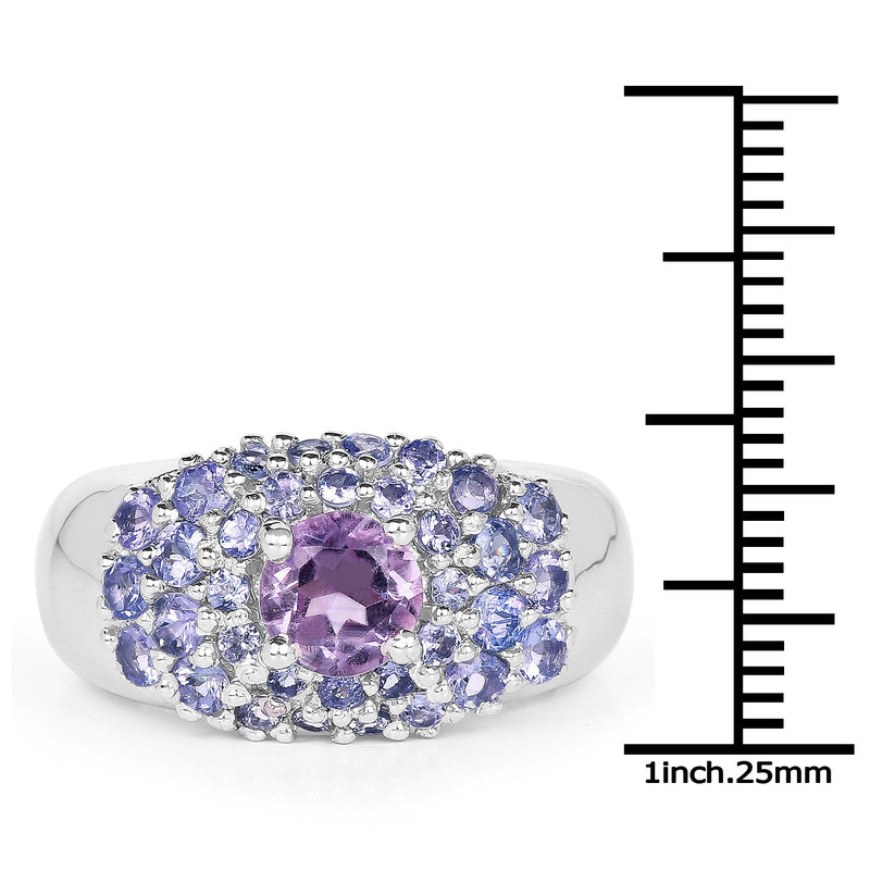 Bids.com 2.43 Carat Genuine Amethyst and Tanzanite .925 Sterling Silver Ring Rings