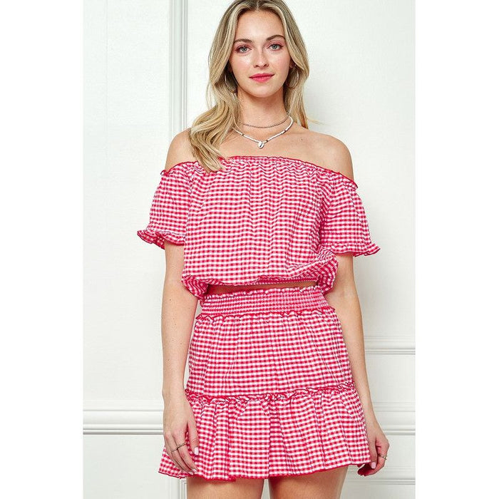 GINGHAM SEERSUCKERTOP AND SKIRT SET