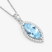 Bids.com 2.55 Carat Genuine Aquamarine and White Diamond 14K White Gold Pendant Pendants