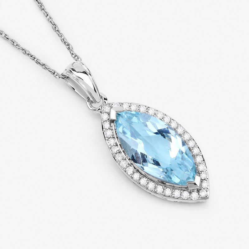 Bids.com 2.55 Carat Genuine Aquamarine and White Diamond 14K White Gold Pendant Pendants
