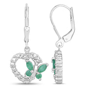 Bids.com 0.44 Carat Genuine Emerald and Created White Sapphire .925 Sterling Silver Earrings Earrings