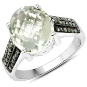 Bids.com 4.41 Carat Genuine Green Amethyst and Green Diamond .925 Sterling Silver Ring Rings