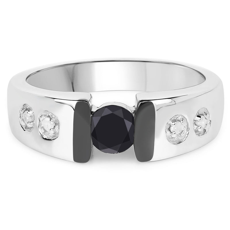 Bids.com 0.56 Carat Genuine Black Diamond and White Diamond .925 Sterling Silver Ring Rings