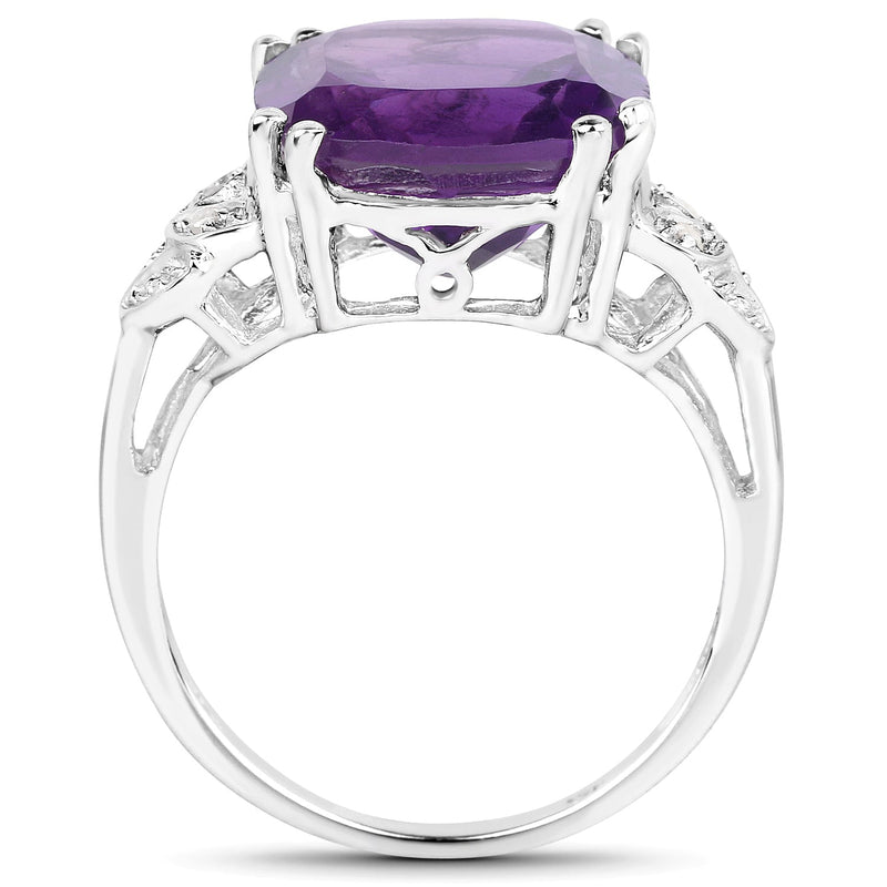 Bids.com 5.87 Carat Genuine Amethyst and White Diamond .925 Sterling Silver Ring Rings