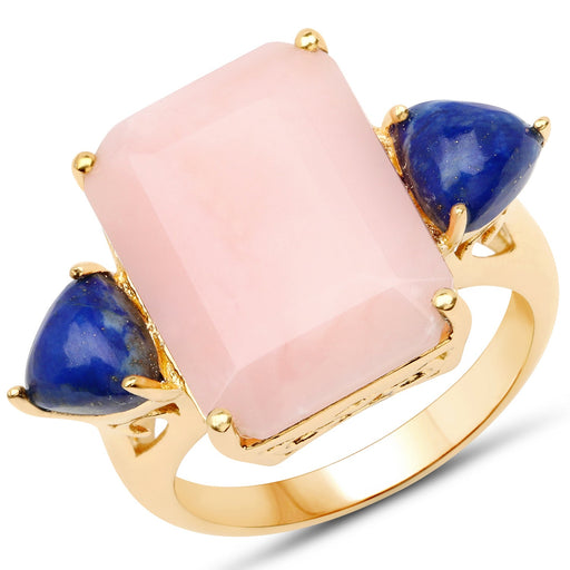 Bids.com 12.18 Carat Genuine Pink Opal and Lapis .925 Sterling Silver Ring Rings