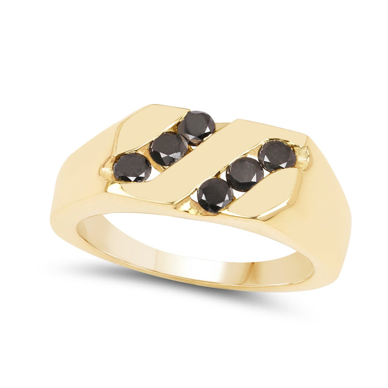 Bids.com 14K Yellow Gold Plated 0.60 Carat Genuine Black Diamond .925 Sterling Silver Ring Rings