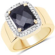 Bids.com 14K Yellow Gold Plated 4.07 Carat Dyed Sapphire and White Topaz .925 Sterling Silver Ring Rings