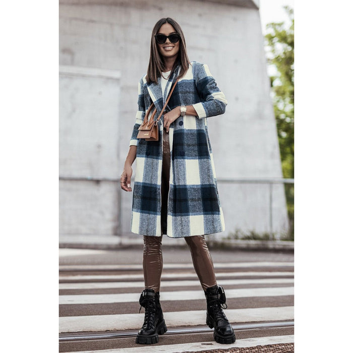 Plaid Button Up Lapel Collar Coat