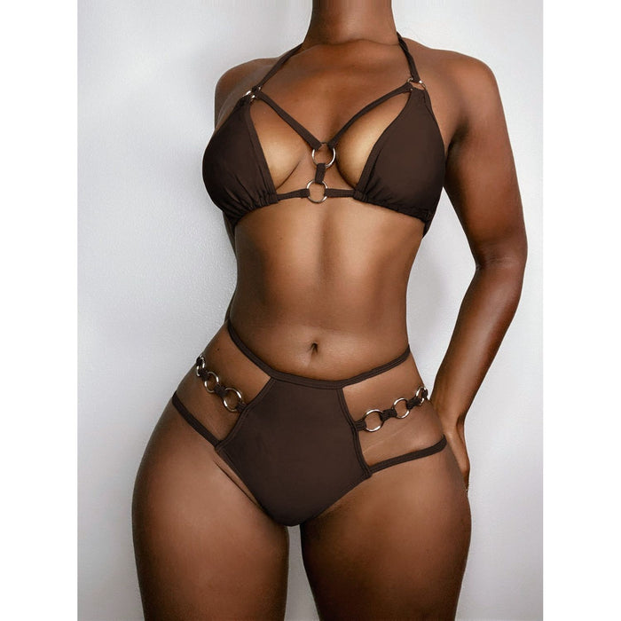 Cutout Halter Neck Two-Piece Bikini Set