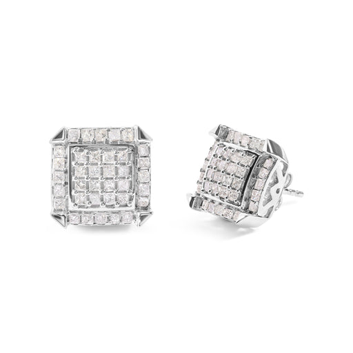 Bids.com 10K White Gold 1 1/10 Cttw Princess Diamond Composite and Halo Stud Earrings (I-J Color, I1-I2 Clarity) Earrings