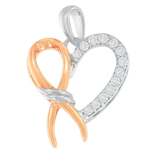Bids.com Two-Toned .925 Sterling Silver 1/5 cttw Round Cut Diamond Ribbon Heart Accent Pendant Necklace (H-I, I2-I3) Necklaces
