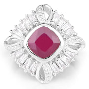 Bids.com 2.66 Carat Glass Filled Ruby and White Topaz .925 Sterling Silver Ring Rings