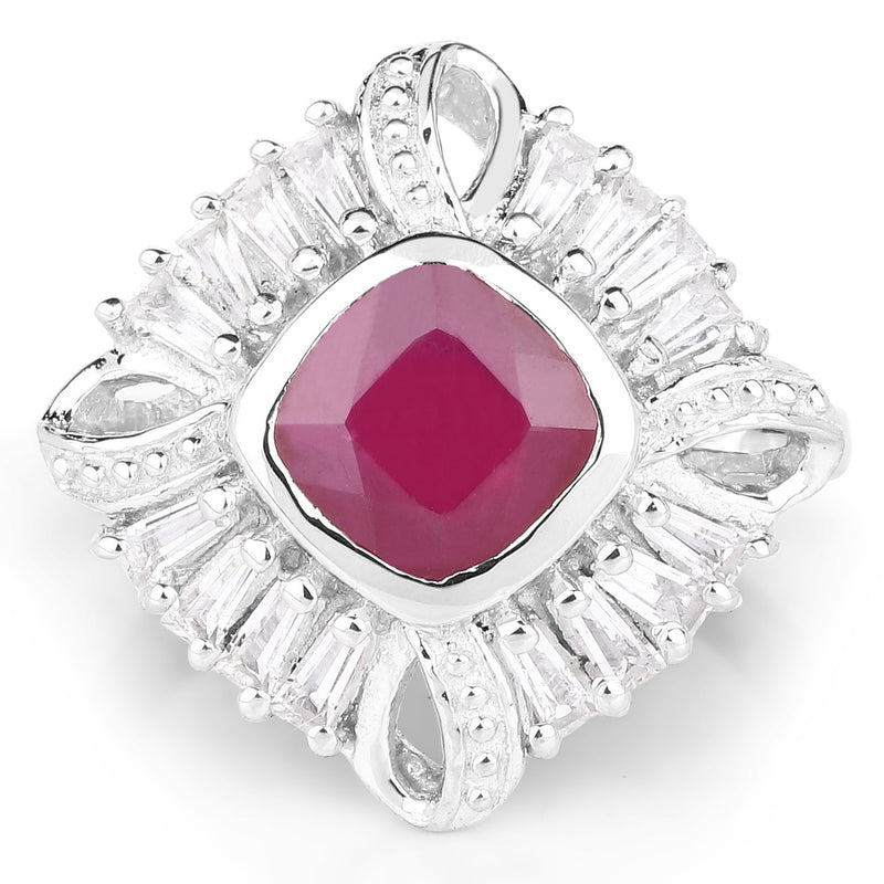 Bids.com 2.66 Carat Glass Filled Ruby and White Topaz .925 Sterling Silver Ring Rings