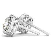 Bids.com 14k White Gold Four Prong Round Halo Diamond Earrings (1 1/6 cttw) Earrings