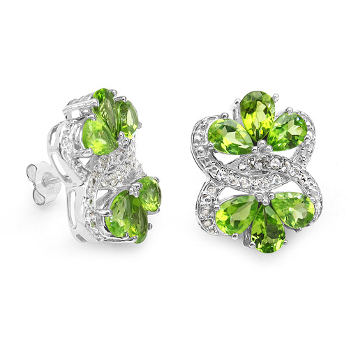Bids.com 8.77 Carat Genuine Peridot & White Topaz .925 Sterling Silver Earrings Earrings