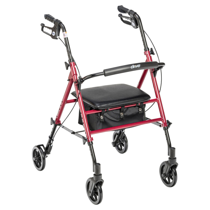 RIO Medical Supplies Adjustable Height Rollator Rolling Walker with 6" Wheels, Red