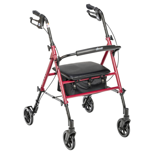 RIO Medical Supplies Adjustable Height Rollator Rolling Walker with 6" Wheels, Red