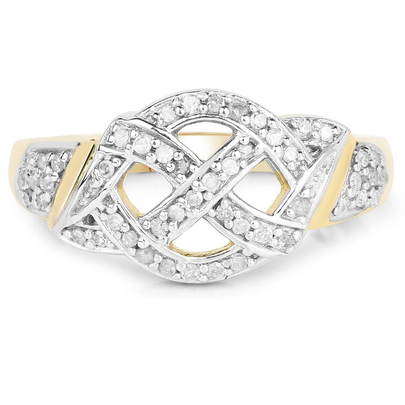 Bids.com 14K Yellow Gold Plated 0.21 Carat Genuine White Diamond .925 Sterling Silver Ring Rings