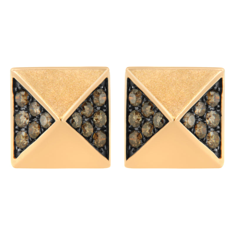 Bids.com 14K Rose Gold 1/4 Cttw Brown Diamond Pyramid Stud Earring (Brown Color, SI1-SI2 Clarity) Earrings