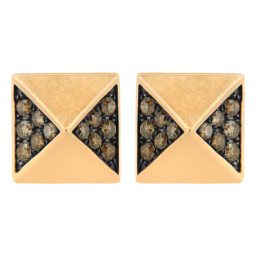 Bids.com 14K Rose Gold 1/4 Cttw Brown Diamond Pyramid Stud Earring (Brown Color, SI1-SI2 Clarity) Earrings