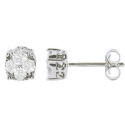 Bids.com .925 Sterling Silver 1/2 cttw Prong Set Round-Cut Diamond Cluster Stud Earring (I-J Color, I2-I3 Clarity) Earrings