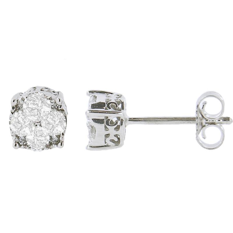 Bids.com .925 Sterling Silver 1/2 cttw Prong Set Round-Cut Diamond Cluster Stud Earring (I-J Color, I2-I3 Clarity) Earrings