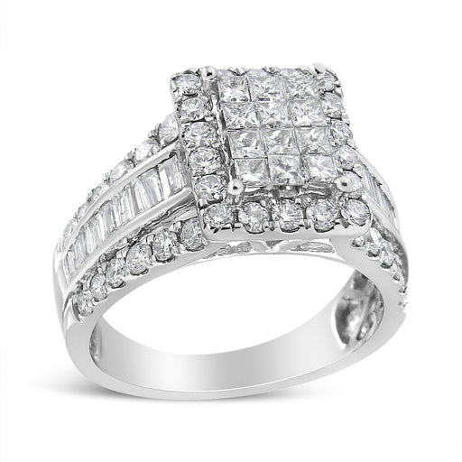 Bids.com 14K White Gold 2.00 Cttw Composite Head with Halo and Side Stones Diamond Ring (H-I Color, SI1-SI2 Clarity) - Ring Size 7 Rings