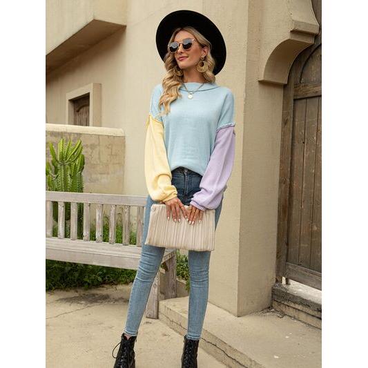 Color Block Dropped Shoulder Sweater