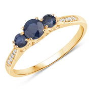 Bids.com 0.56 Carat Genuine Blue Sapphire and White Diamond 14K Yellow Gold Ring Rings