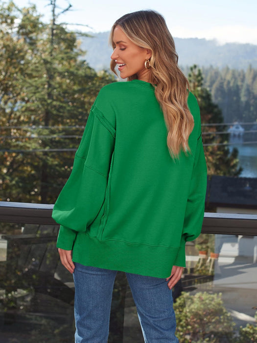 Slit Round Neck Long Sleeve Sweatshirt