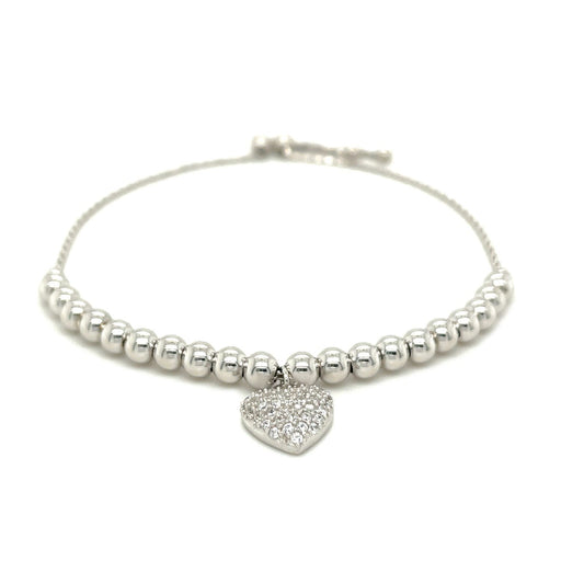 Bids.com Adjustable Bead Bracelet with Round Charm and Cubic Zirconias in Sterling Silver Bracelets White Smoke 9.25 / Sterling Silver