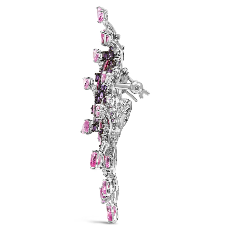 Bids.com 18K White Gold 1.00 Cttw Diamond, Ruby  Sapphire, and Amethyst Mixed Gemstone Butterfly Brooch Pin (G-H Color, VS1-VS2 Clarity) Accessories