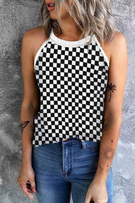 Checkered Grecian Neck Tank