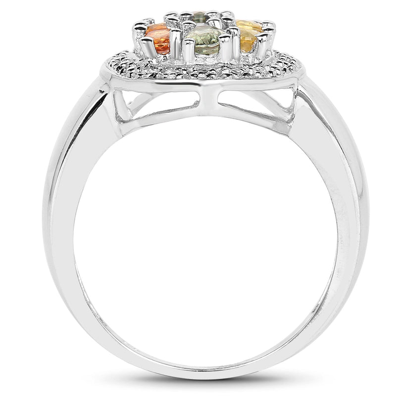 Bids.com 1.54 Carat Genuine Multi Sapphire .925 Sterling Silver Ring Rings