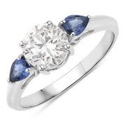 Bids.com 1.30 Carat Genuine Blue Sapphire and Lab Grown Diamond 14K White Gold Ring Rings