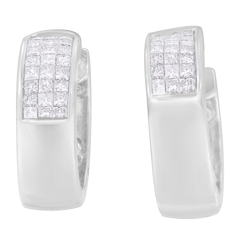 Bids.com 14K White Gold 1 1/8 cttw Princess and Round Cut Diamond Huggie Earrings (H-I, VS1-VS2) Earrings