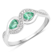 Bids.com 0.35 Carat Genuine Zambian Emerald and White Diamond 14K White Gold Ring Rings