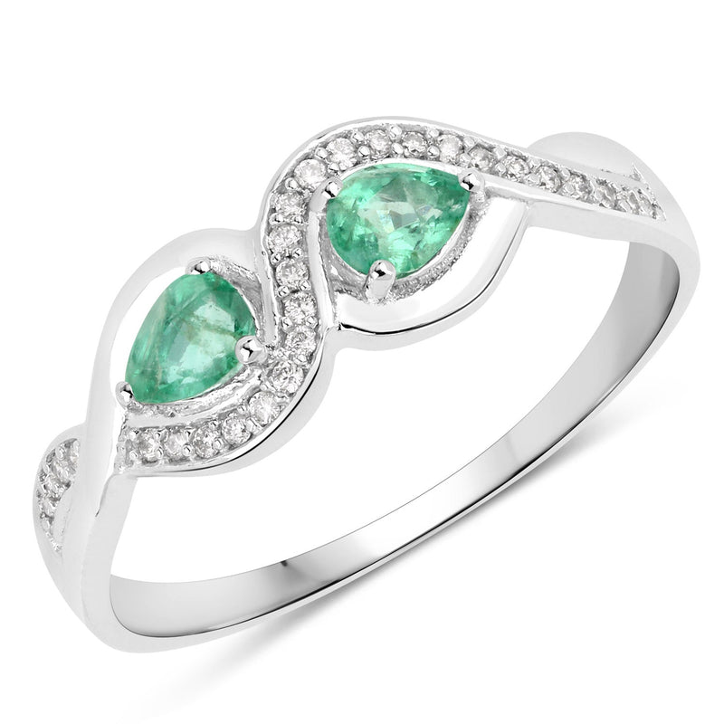 Bids.com 0.35 Carat Genuine Zambian Emerald and White Diamond 14K White Gold Ring Rings